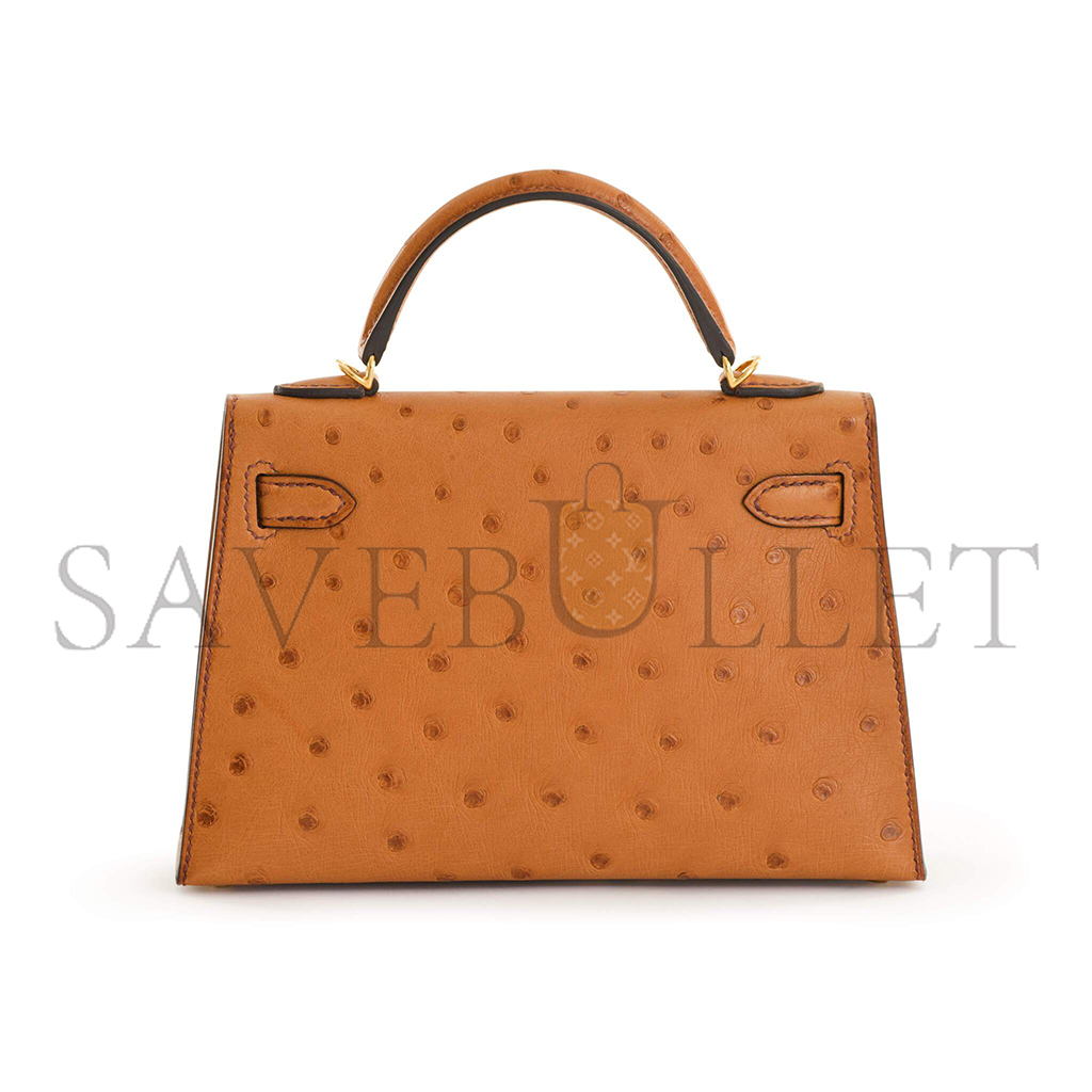 H**mes master cognac ostrich mini kelly ii gold hardware (19*12*5.5cm)